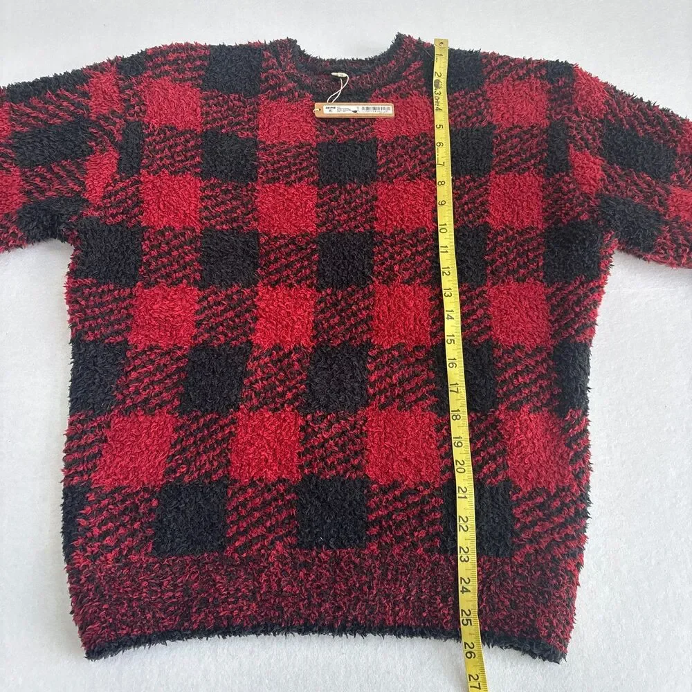Skims Buffalo Plaid Pullover Women's S/M Red Black Check Cozy Soft Fuzzy NWT - Picture 7 of 8